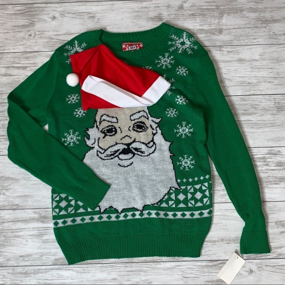 JEM Nordstrom Green Santa Sweater Large NWT